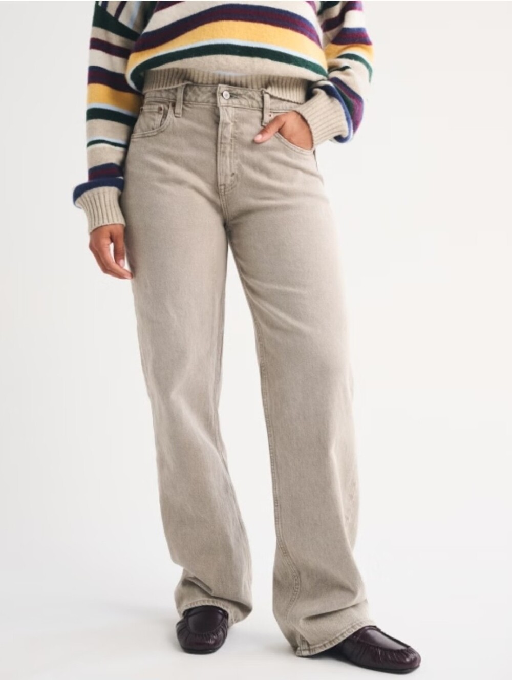 Abercrombie & Fitch Curve Love High Rise 90s Relaxed Jeans Stone Taupe 32 / 14R
